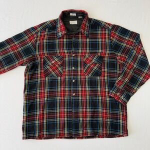 Vintage Tarleton Flannel Shirt Mens Large Red Blue Plaid Flap Pockets Acrylic